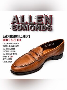 Allen Edmonds Barrington Loafers Men’s Size 10A Tan Brown Leather Strap USA